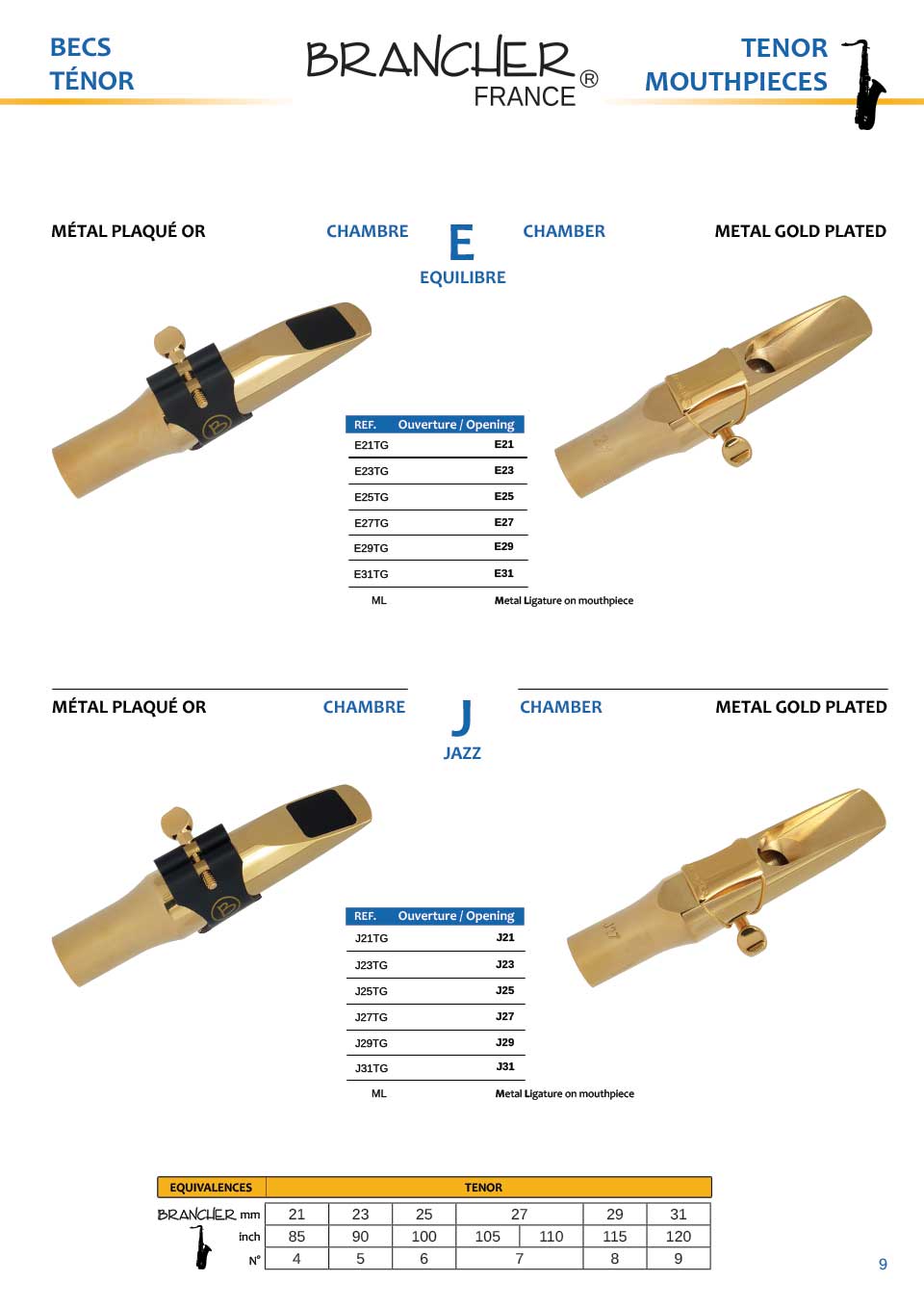 Brancher Gold Plated Tenor Sax Mouthpiece W/ Gold Plated Ligature