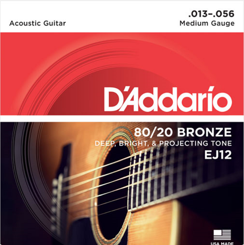D'Addario 80/20 Bronze, Medium, 13-56 Acoustic Guitar Strings - EJ12
