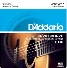 Load image into Gallery viewer, D&#39;addario 80/20 12-String Bronze, Light, 10-47 Acoustic Guitar Strings