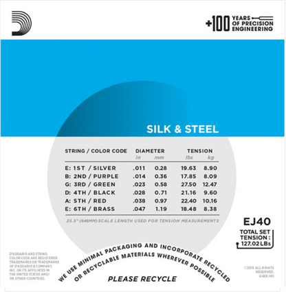 D'addario Silk & Steel FOLK, Light, 11-47 Acoustic Guitar Strings