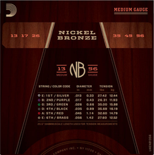 Load image into Gallery viewer, D&#39;addario Nickel Bronze, Medium, 13-56 Acoustic Guitar Strings