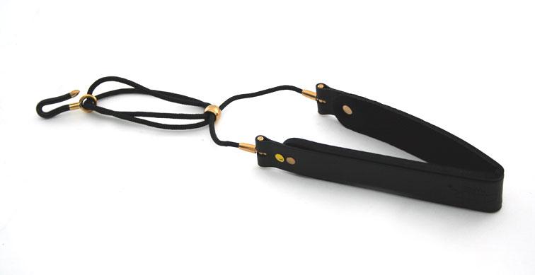 Brancher Saxophone Strap - Strip Style - Black Leather - Black Plated Hook